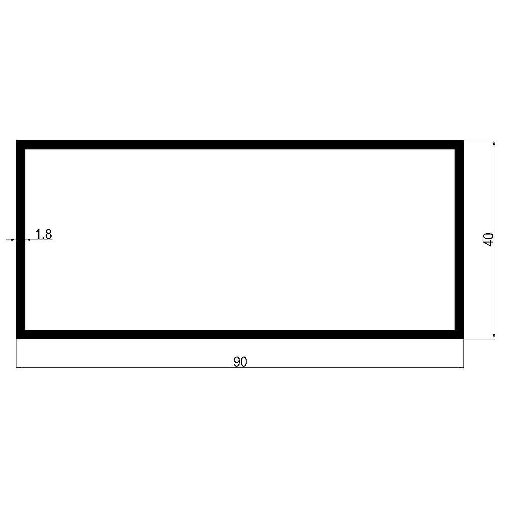 TUBO RECT. 90x40x1.8mm