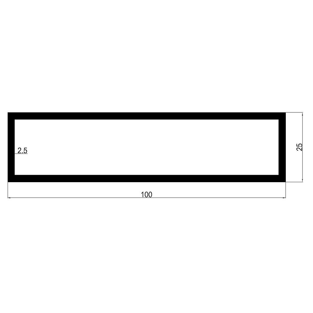 TUBO RECT. 100x25x2.5mm L.6100mm