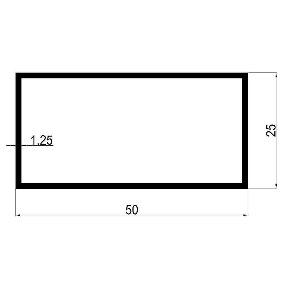 TUBO RECT. 50x25x1.25mm