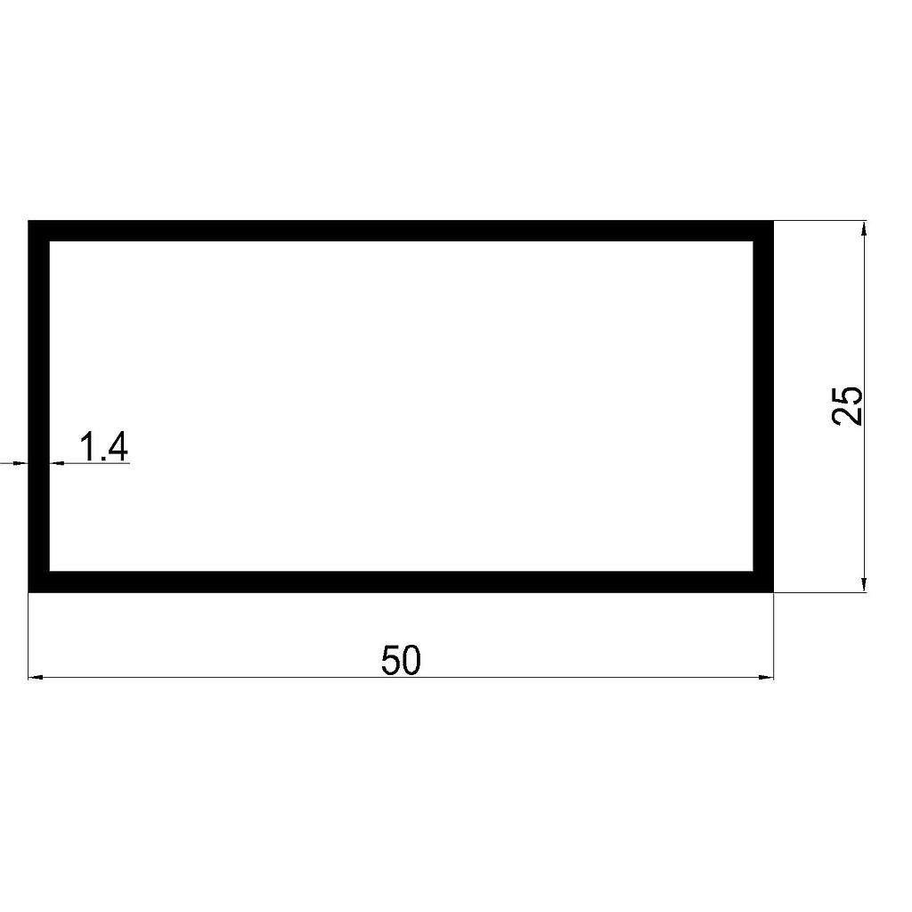TUBO RECT. 50x25x1.4mm