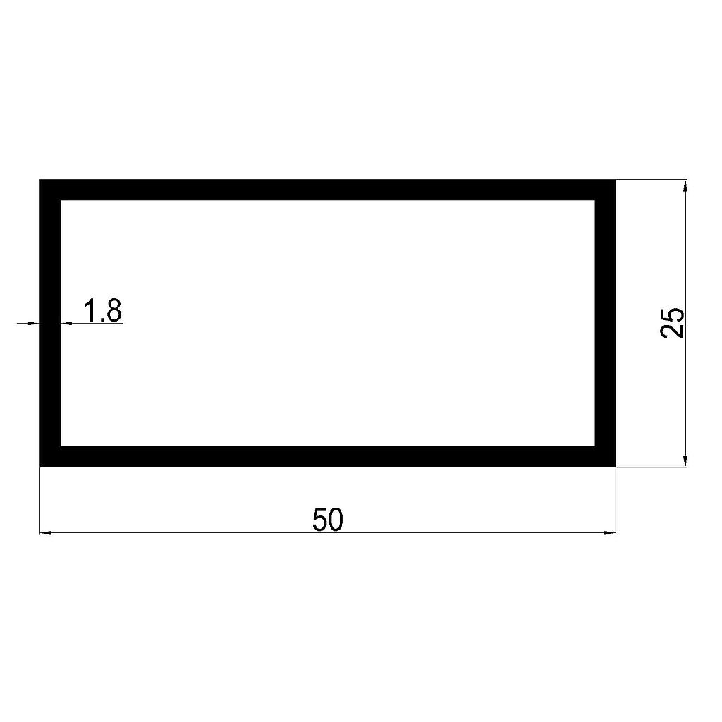 TUBO RECT. 50x25x1.8mm