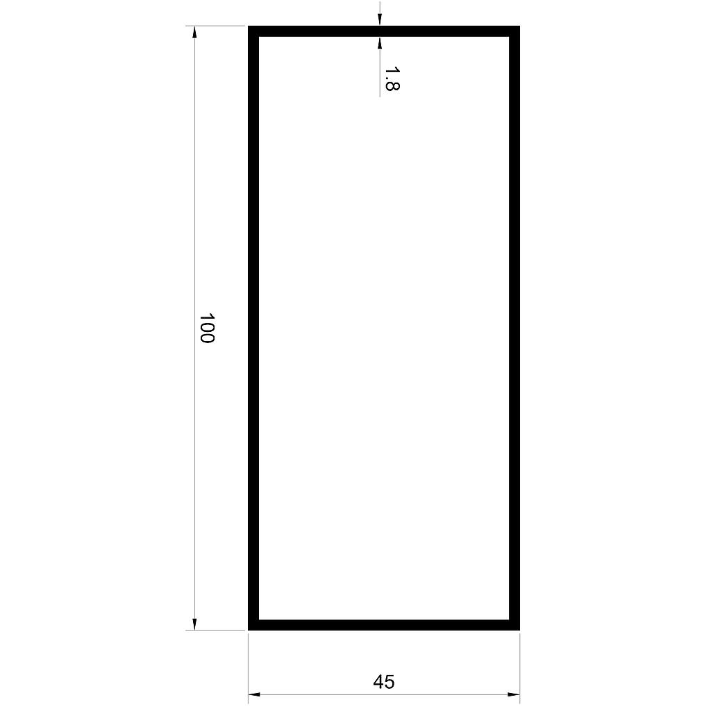 TUBO RECT. 100x45x1.8mm