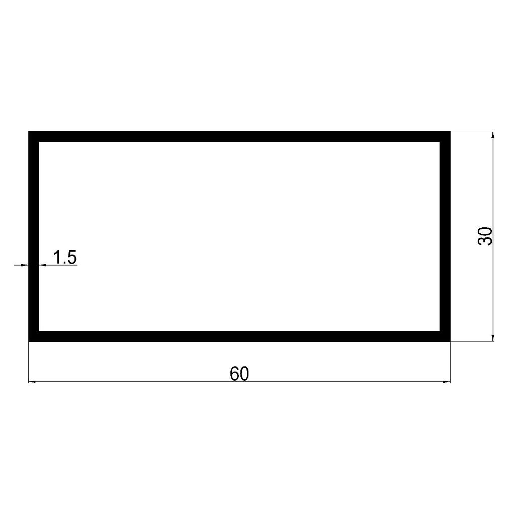 TUBO RECT. 60x30x1.5mm L.4800mm
