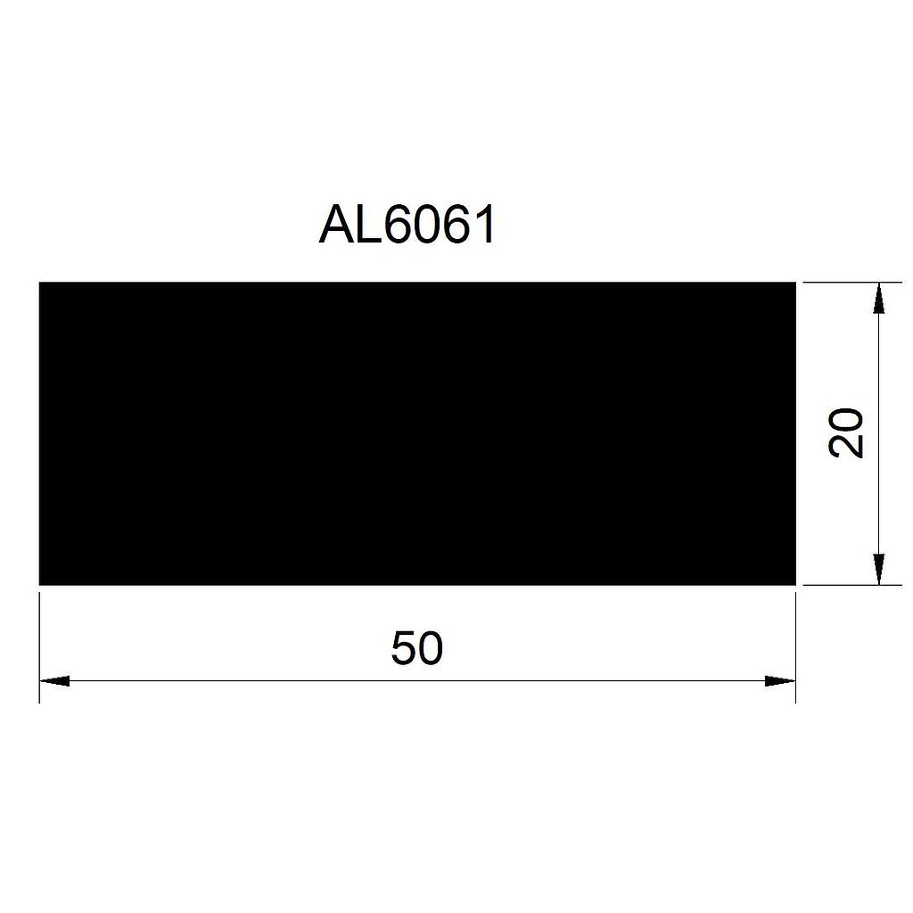 PLANCHUELA 50x20mm AL6061 T6 (LI) L.4500mm