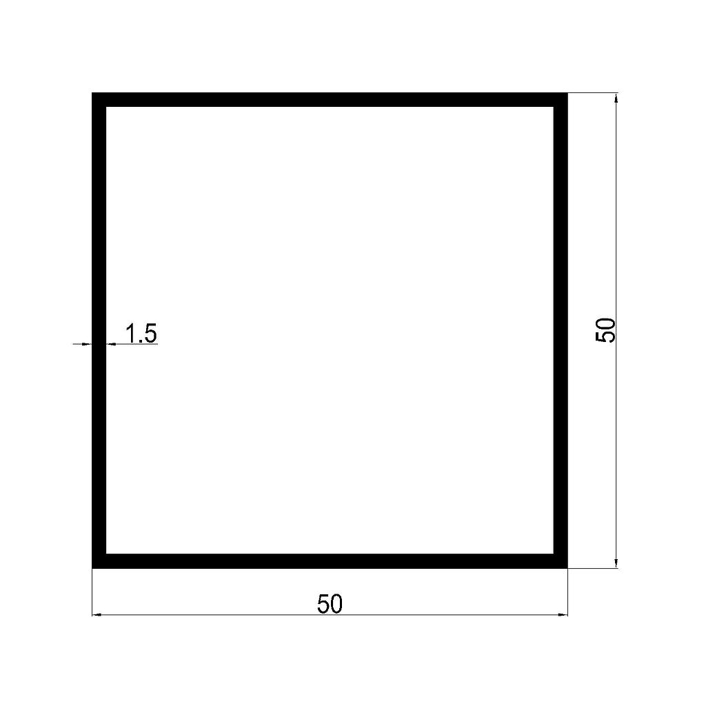 TUBO CUAD. 50x1.5mm AL6061