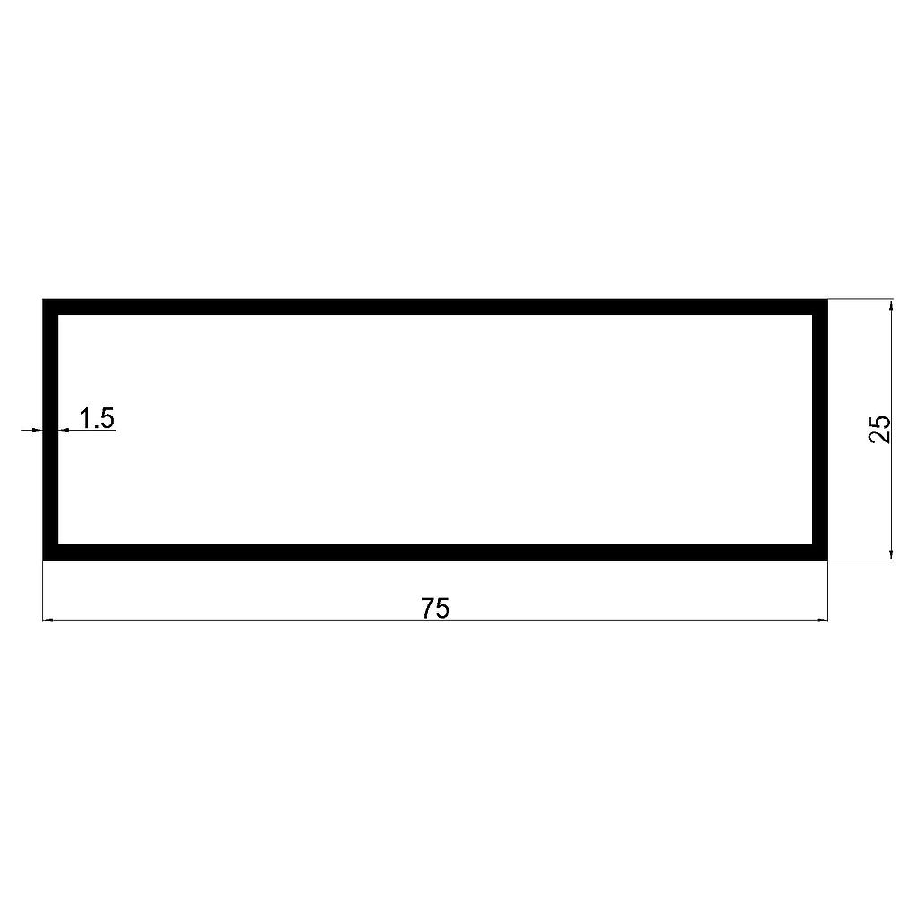 TUBO RECT. 75x25x1.5mm L.4800mm