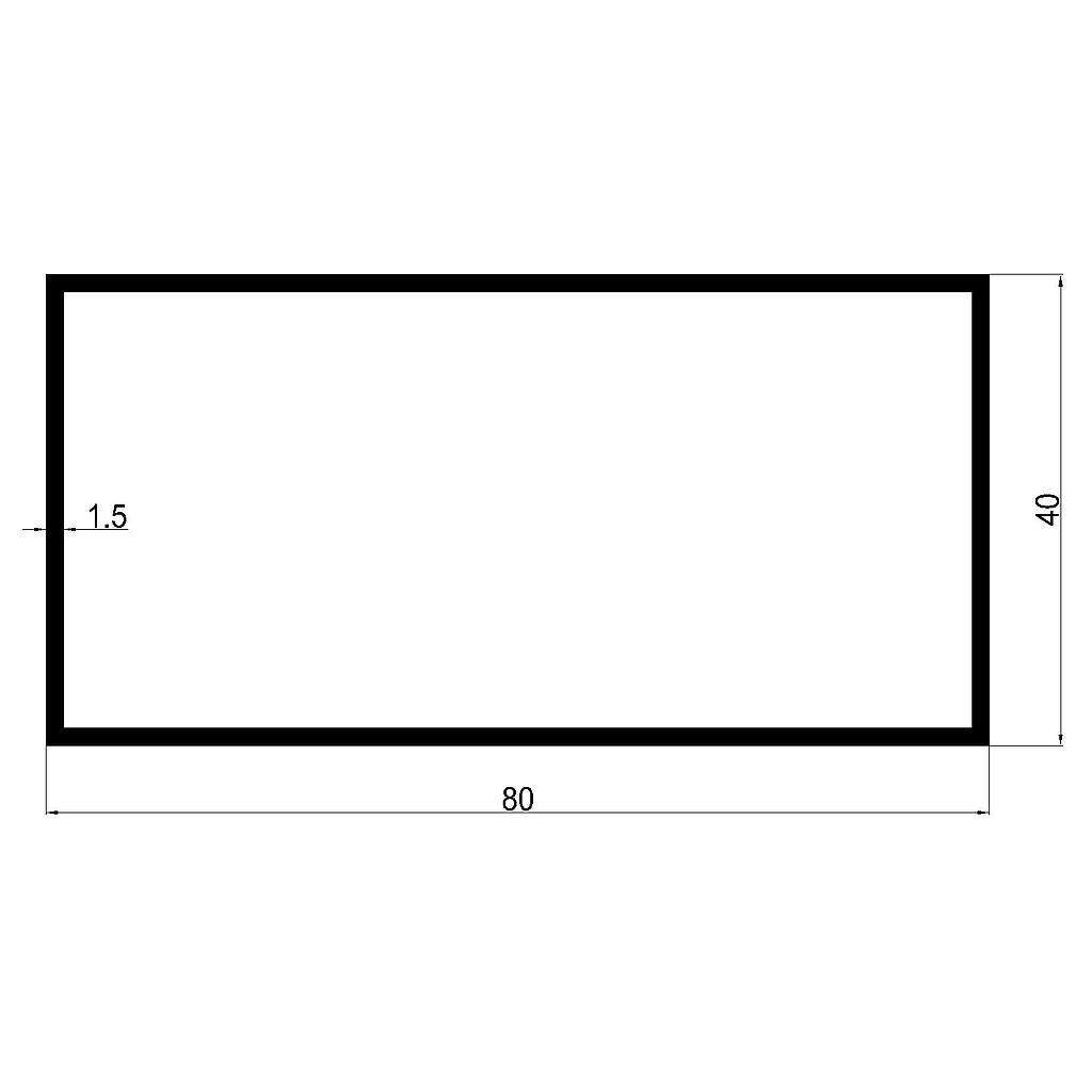 TUBO RECT. 80x40x1.5mm L.4800mm