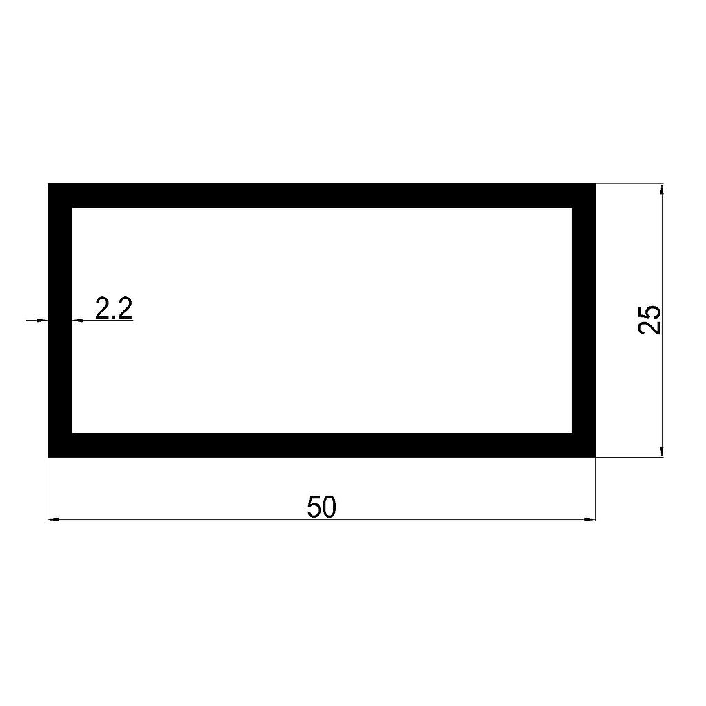 TUBO RECT. 50x25x2.2mm L.5300mm