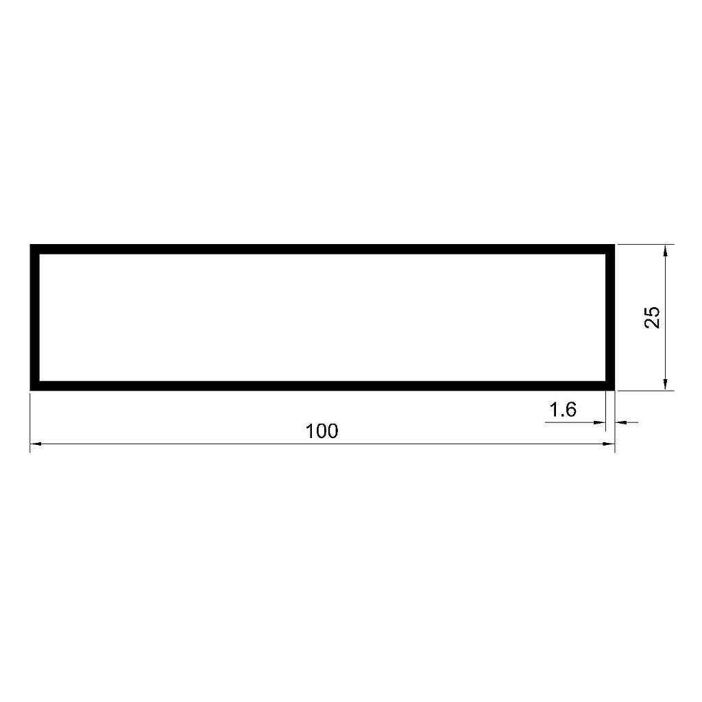 TUBO RECT. 100x25x1.6mm L.4030mm